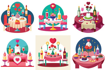 Romantic dinner settings vector illustration isolated on white background.