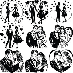 Romantic couples silhouette vector illustration isolated on white background.