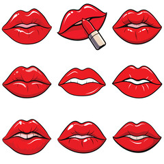 Red lips vector illustration isolated on white background.