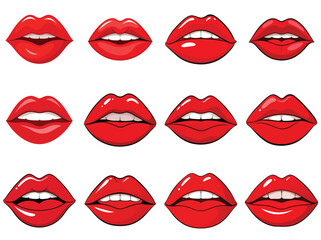 Red lips vector illustration isolated on white background.