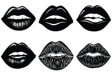 Red lips silhouette vector illustration isolated on white background.