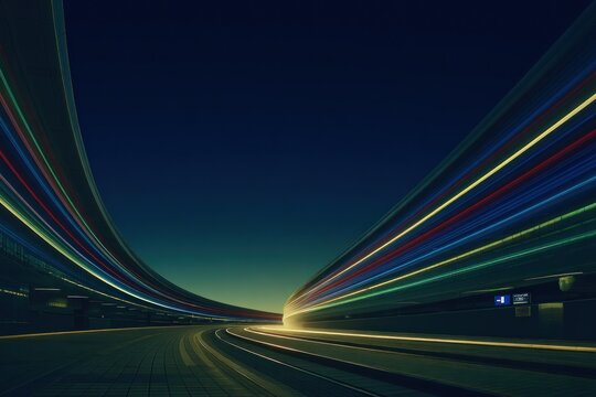 Night lights streaks on road curves - Powered by Adobe
