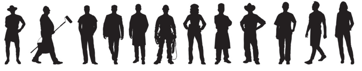 black and white vector illustration of an abstract background occupation silhouette occupational people professional