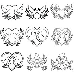 Lovebirds outline vector illustration isolated on white background.
