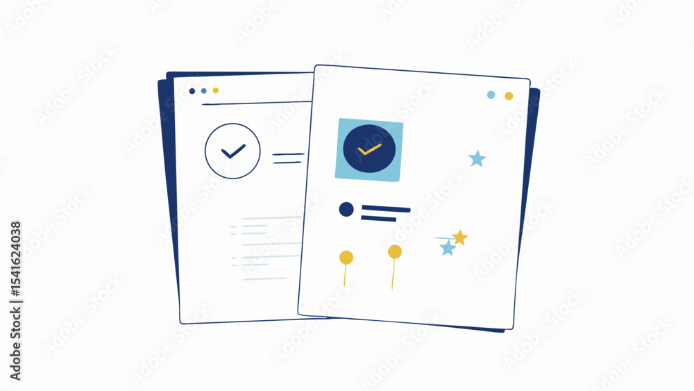 Poster two documents with checkmarks and stars indicating task completion and positive feedback shown clear