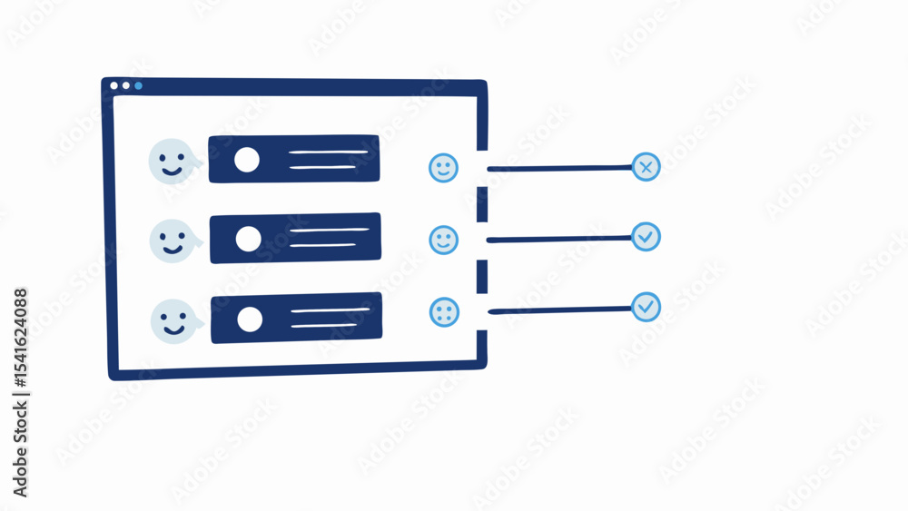 Poster illustration of a user interface with chat bubbles and selection options on a white background
