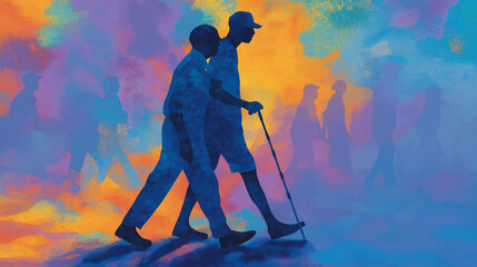 Naklejka premium Veteran Supported by Neighbor During Parade Celebration