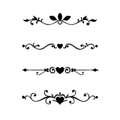 text dividers doodle set. Wedding decorative elements. Divider ornament, borders, floral, vintage line separators. Hand drawn vector illustration isolated on white background. Set page dividers.
