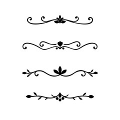 text dividers doodle set. Wedding decorative elements. Divider ornament, borders, floral, vintage line separators. Hand drawn vector illustration isolated on white background. Set page dividers.
