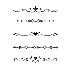 Obraz premium text dividers doodle set. Wedding decorative elements. Divider ornament, borders, floral, vintage line separators. Hand drawn vector illustration isolated on white background. Set page dividers. 