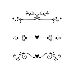 text dividers doodle set. Wedding decorative elements. Divider ornament, borders, floral, vintage line separators. Hand drawn vector illustration isolated on white background. Set page dividers.

