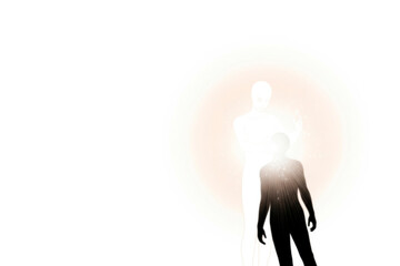 The light essence awakens the inner light of a person. Space for text.