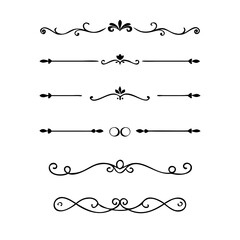 text dividers doodle set. Wedding decorative elements. Divider ornament, borders, floral, vintage line separators. Hand drawn vector illustration isolated on white background. Set page dividers.
