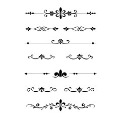 Fototapeta premium text dividers doodle set. Wedding decorative elements. Divider ornament, borders, floral, vintage line separators. Hand drawn vector illustration isolated on white background. Set page dividers. 