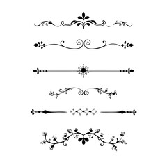 Obraz premium text dividers doodle set. Wedding decorative elements. Divider ornament, borders, floral, vintage line separators. Hand drawn vector illustration isolated on white background. Set page dividers. 