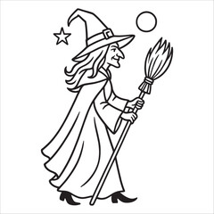 Premium Halloween Witch Outline Drawing