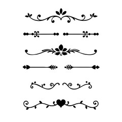 text dividers doodle set. Wedding decorative elements. Divider ornament, borders, floral, vintage line separators. Hand drawn vector illustration isolated on white background. Set page dividers.
