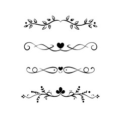 text dividers doodle set. Wedding decorative elements. Divider ornament, borders, floral, vintage line separators. Hand drawn vector illustration isolated on white background. Set page dividers.
