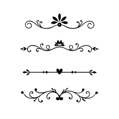 text dividers doodle set. Wedding decorative elements. Divider ornament, borders, floral, vintage line separators. Hand drawn vector illustration isolated on white background. Set page dividers.
