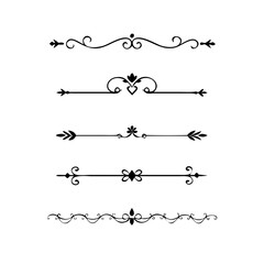 Fototapeta premium text dividers doodle set. Wedding decorative elements. Divider ornament, borders, floral, vintage line separators. Hand drawn vector illustration isolated on white background. Set page dividers. 