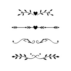 text dividers doodle set. Wedding decorative elements. Divider ornament, borders, floral, vintage line separators. Hand drawn vector illustration isolated on white background. Set page dividers.
