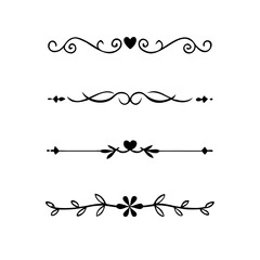 Obraz premium text dividers doodle set. Wedding decorative elements. Divider ornament, borders, floral, vintage line separators. Hand drawn vector illustration isolated on white background. Set page dividers. 