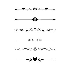 text dividers doodle set. Wedding decorative elements. Divider ornament, borders, floral, vintage line separators. Hand drawn vector illustration isolated on white background. Set page dividers.
