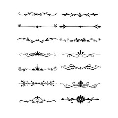 text dividers doodle set. Wedding decorative elements. Divider ornament, borders, floral, vintage line separators. Hand drawn vector illustration isolated on white background. Set page dividers.
