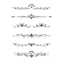 Obraz premium text dividers doodle set. Wedding decorative elements. Divider ornament, borders, floral, vintage line separators. Hand drawn vector illustration isolated on white background. Set page dividers. 