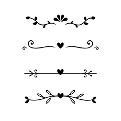 text dividers doodle set. Wedding decorative elements. Divider ornament, borders, floral, vintage line separators. Hand drawn vector illustration isolated on white background. Set page dividers.
