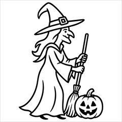 Fototapeta premium Halloween Witch Outline Drawing