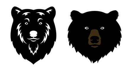 Illustration of a black wolf head and a black bear head in vector format art
