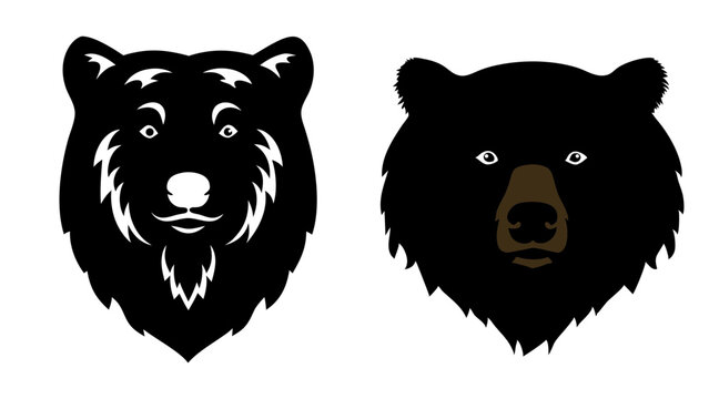 Illustration of a black wolf head and a black bear head in vector format art