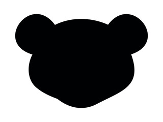 Black silhouette of toy bear head, isolated on white background, graphic illustration. concept of cute animal, logo design, wildlife symbol, design element