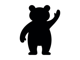 Black silhouette of a toy bear in a waving pose, isolated on white background, graphic illustration. concept of cute animal, wildlife icon, logo, design, playful character