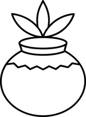 Outlined traditional Hindu Kalash with clean black lines