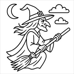 Halloween Witch Outline Drawing