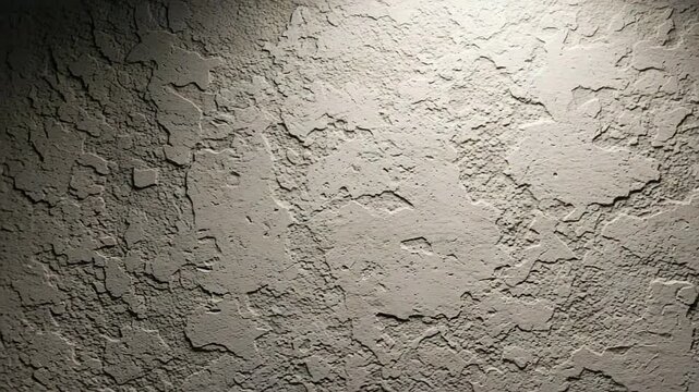 Light gray textured plaster wall background. Rough surface with unique relief and natural pattern.  This neutral backdrop is perfect for video projects, adding depth and visual interest.