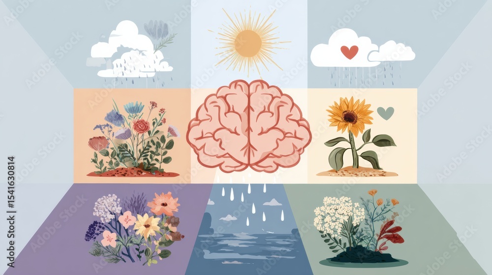 Poster exploring how gratitude influences brain functionality and emotional well-being through detailed inf