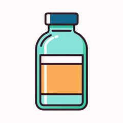 Teal Medicine Bottle with Orange Label, Illustration Style, Vector Art