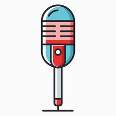 Retro Microphone Icon Illustration in Red and Blue Colors for Broadcasting