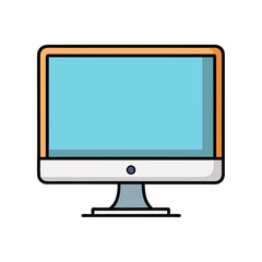 A colorful cartoon illustration of a desktop computer on a white background