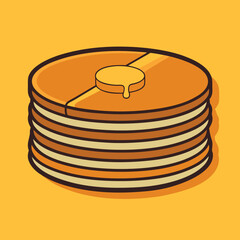 Illustration of a stack of pancakes with butter on an orange background