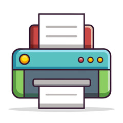 A cartoon illustration of a modern color printer showing a document