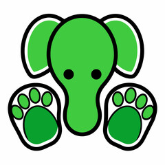 Whimsical Green Elephant Cartoon Character with Big Ears and Padded Paws