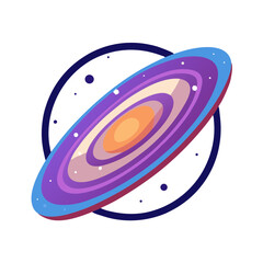 Colorful Flat Illustration of a Galaxy with Star Dust Against a Circular Background
