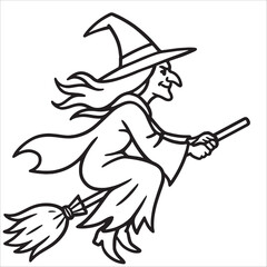 Premium Halloween Witch Outline Drawing