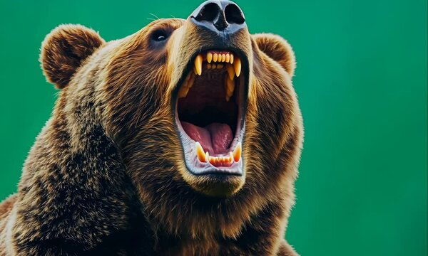 Grizzly Bear Roaring on Green Screen Background