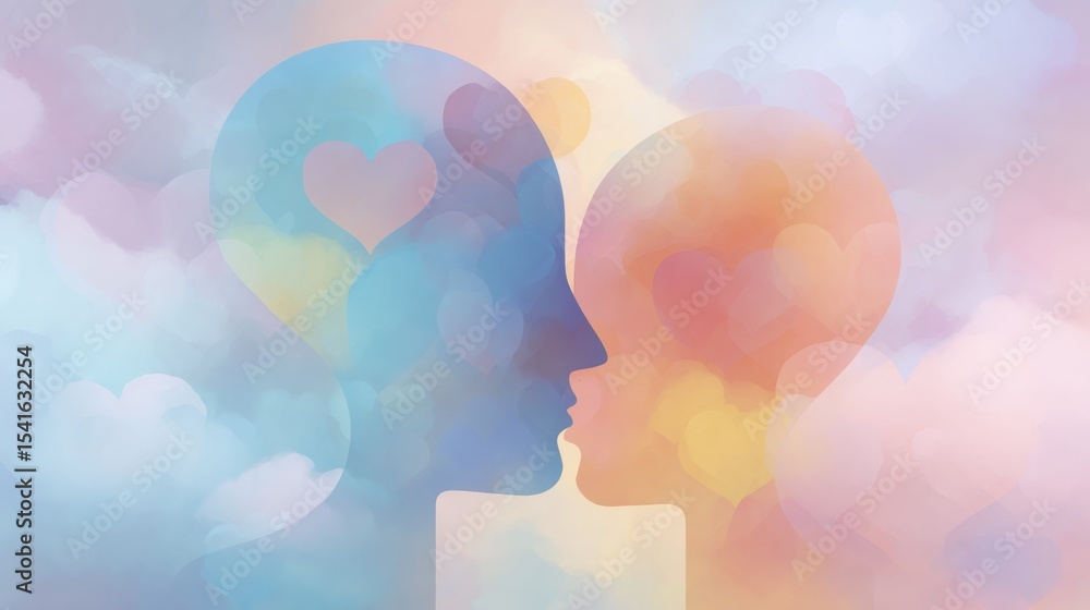 Poster Mind and Heart Symbols Blend Together on a Pastel Background Creating a Harmonious Connection Between Thoughts and Emotions