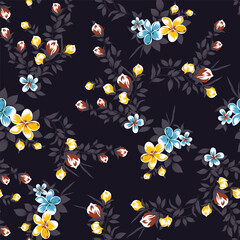 Seamless pattern with flowers and leaves.Watercolor hand drawing design